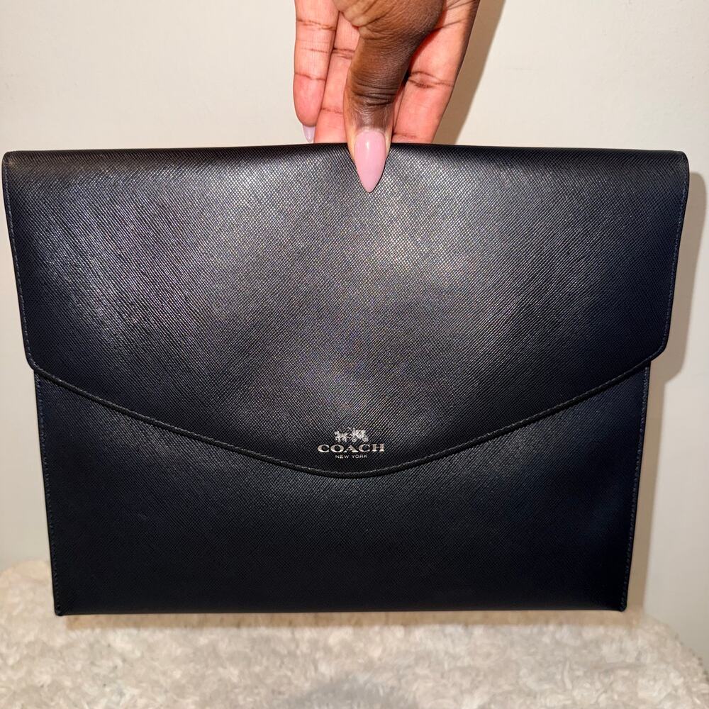 Coach Black Smooth Leather Envelope Document Portfolio Tech Clutch F62840